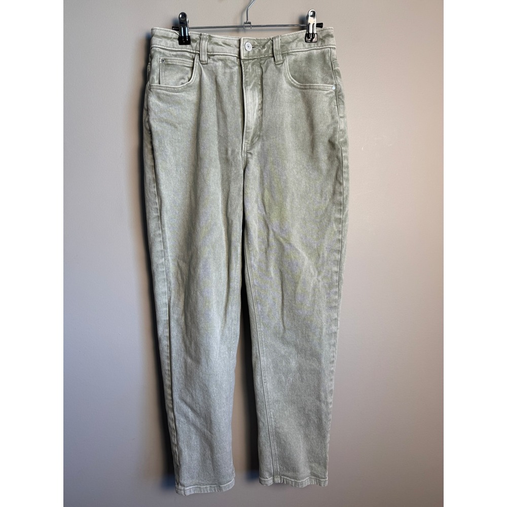 Guess Womens Grayish-Green Tapered High Mom Jean 27 High Rise Stretch Retro